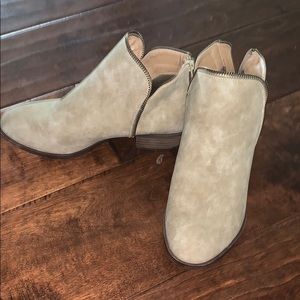 Tan Boutique brand booties. Worn once. Zip in back